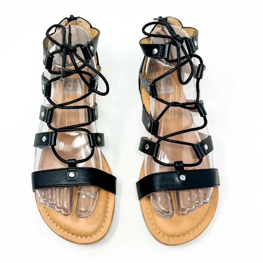 NEW DV by Dolce Vita Girl’s Curse Black Faux Leather Gladiator Sandal, Size 4